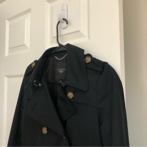 Talbots Petite Women's Double Breasted Belted Long Trench Coat in Black 2P - Picture 10 of 16